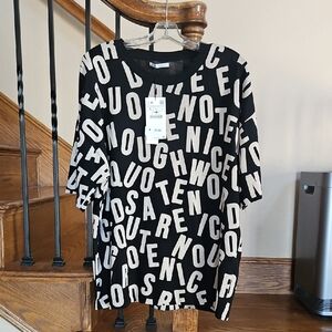 Zara Black Tee With Graphic Lettering in Cream